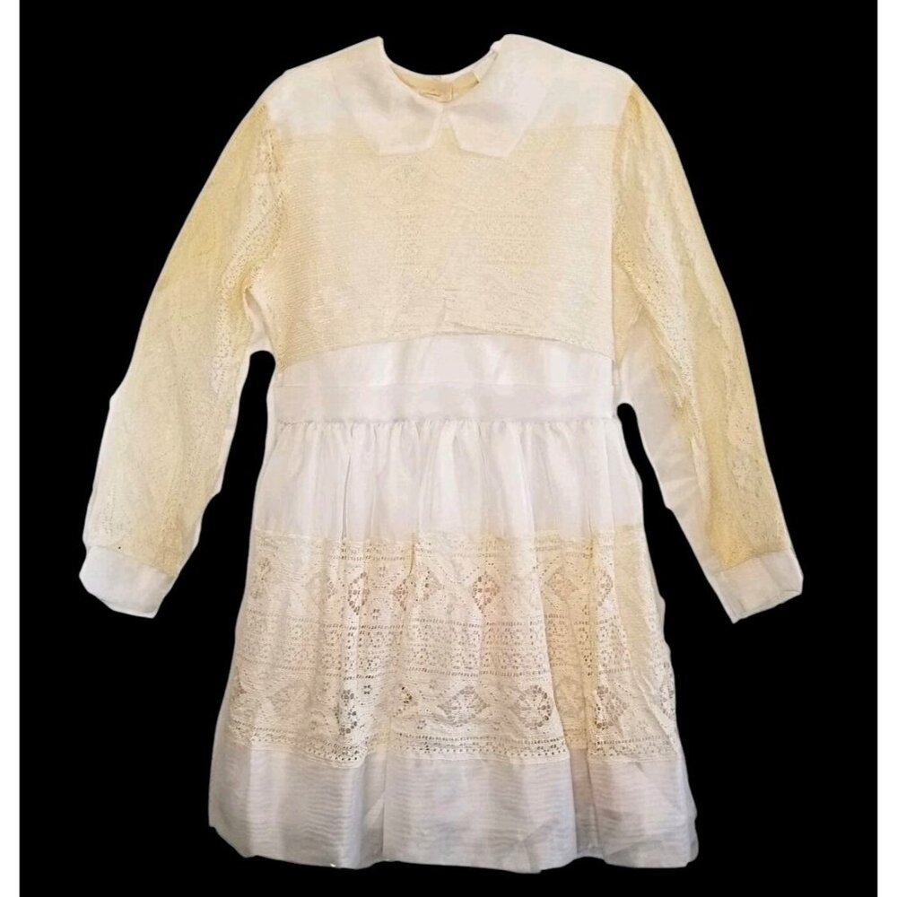 VTG Girls First Communion Dress Sheer White Beige Cream Lace Size Large